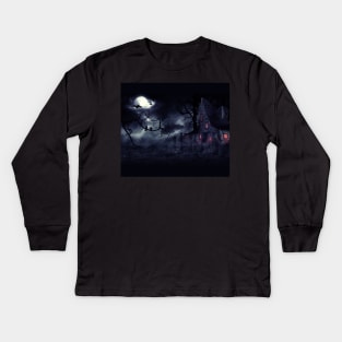 Haunted House and crows Kids Long Sleeve T-Shirt